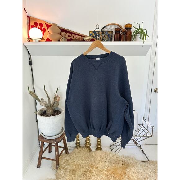 Vintage Y2K Russell Athletic Made in Mexico Blank Blue Crewneck Sweatshirt XXL - Picture 1 of 4